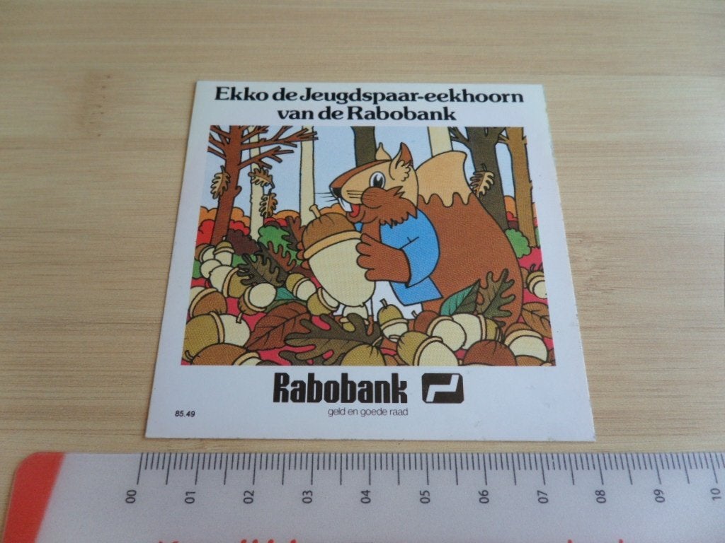 sticker rabobank strip eekhoorn eikels bos, Ophalen, Zo goed als nieuw