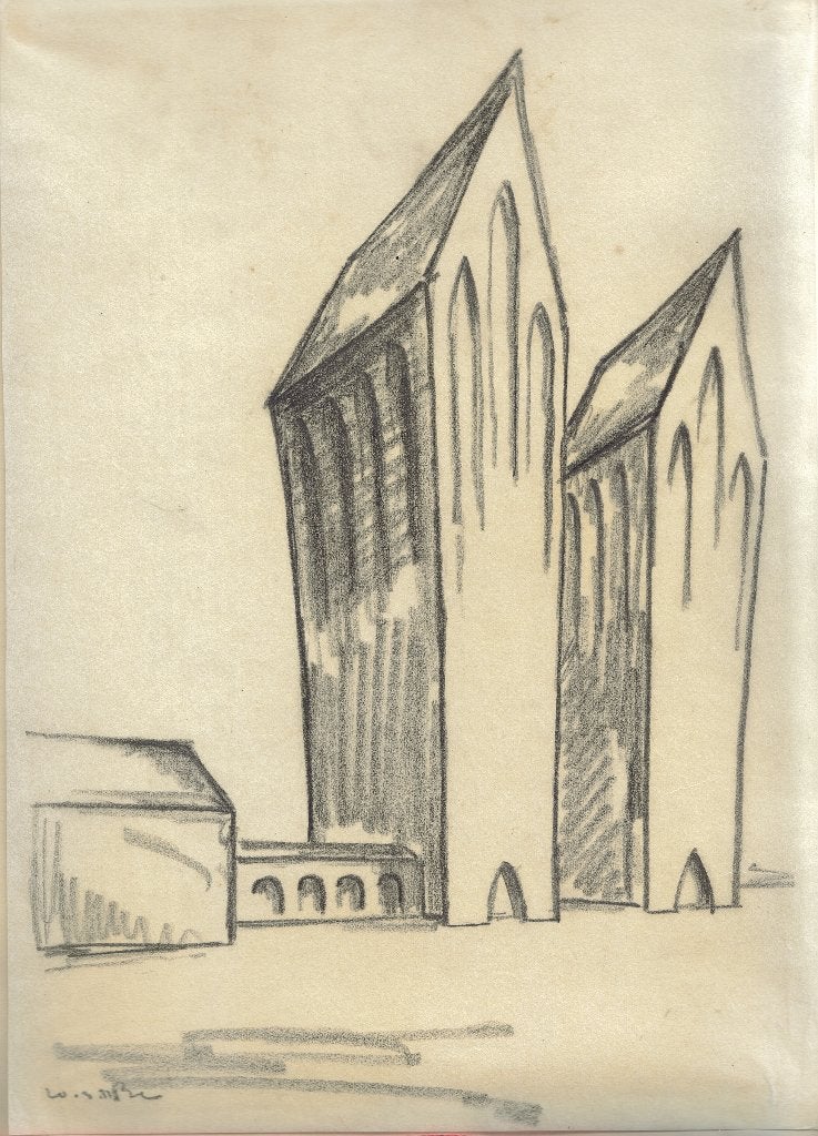 vetkrijttekening "De Sanatorium Sprong" gesigneerd, oplegvel, Antiek en Kunst, Ophalen