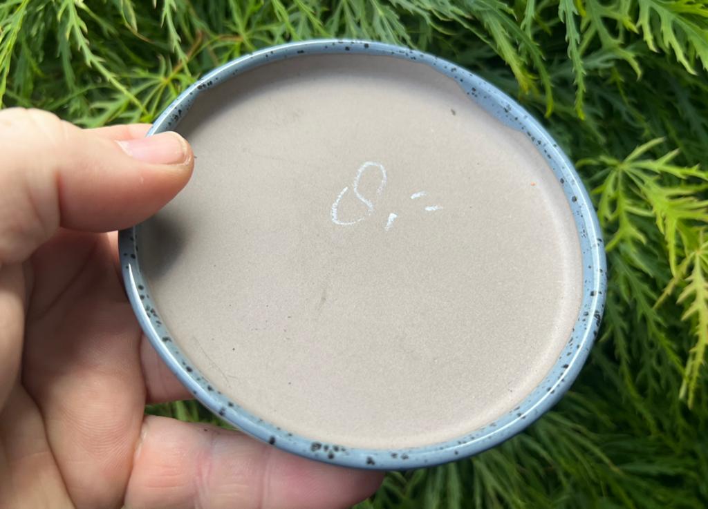 Bonsai onderzetter rond grijs-zwart Japans aardewerk 12 x1,6, Rond, Ophalen of Verzenden, Zo goed als nieuw, Aardewerk