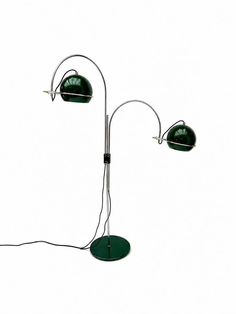 Vintage Gepo Dubbele Boog Groen Mid Century Vloerlamp 70s, Gebruikt, Ophalen of Verzenden, Metaal, 150 tot 200 cm