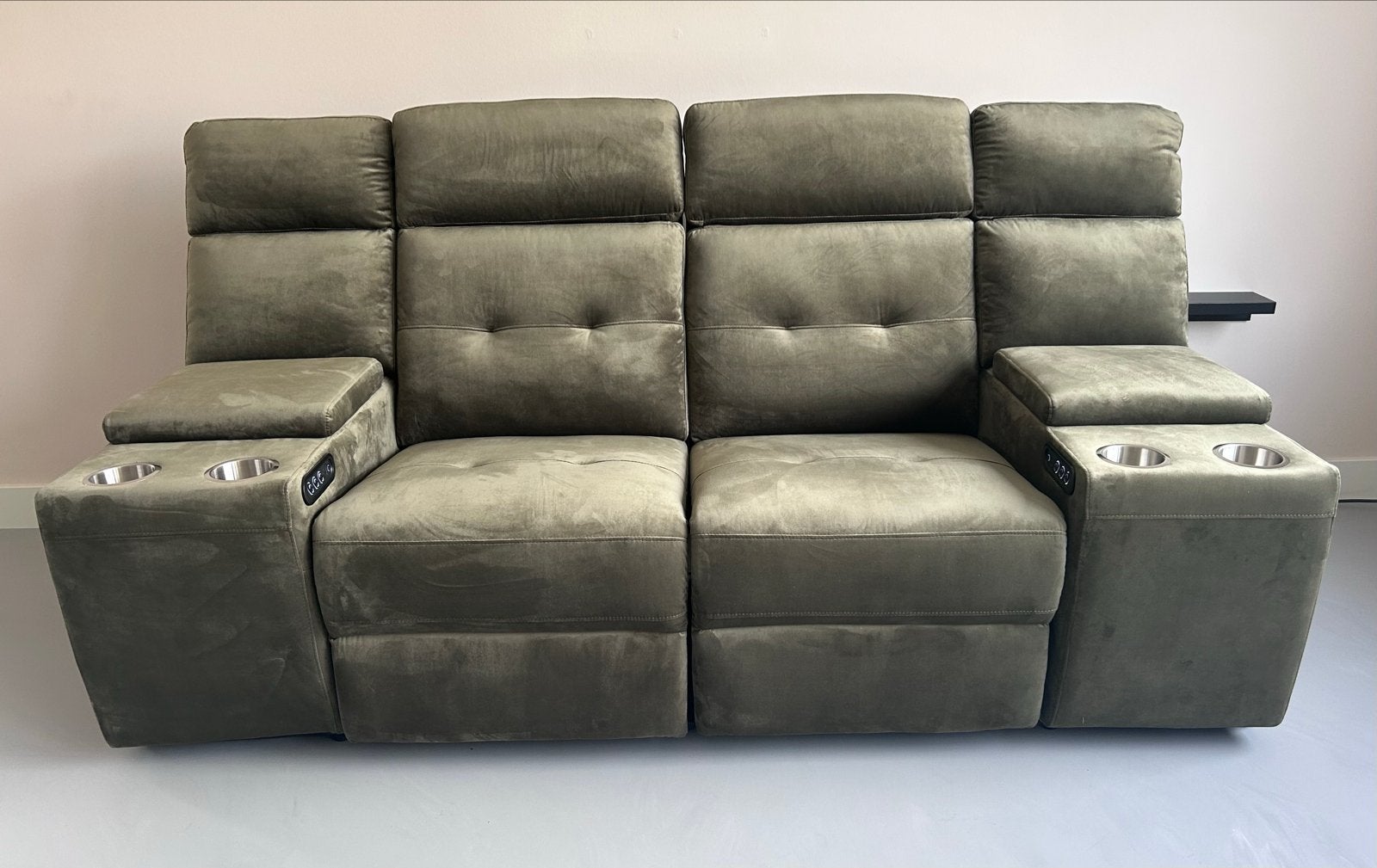 NIEUW Casanova olijfgroene elektrische relaxbank, Ophalen, Relax, lounge, bioscoop, 150 tot 200 cm, 75 tot 100 cm