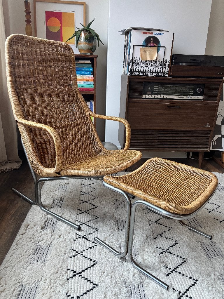 Dirk van Sliedregt 514C Fauteuil met voetenbankje, Ophalen, 50 tot 75 cm, Gebruikt, Vintage design