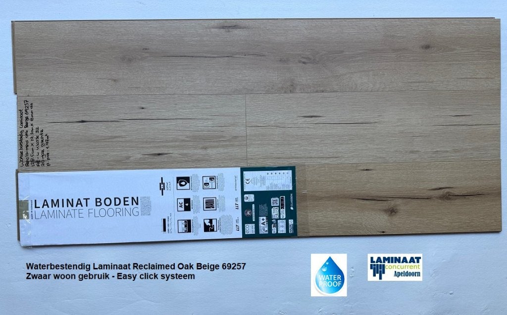 Waterbestendig Laminaat Reclaimed Oak Beige 8mm dik 4V-groev, 75 m² of meer, Beige, Nieuw, Ophalen of Verzenden