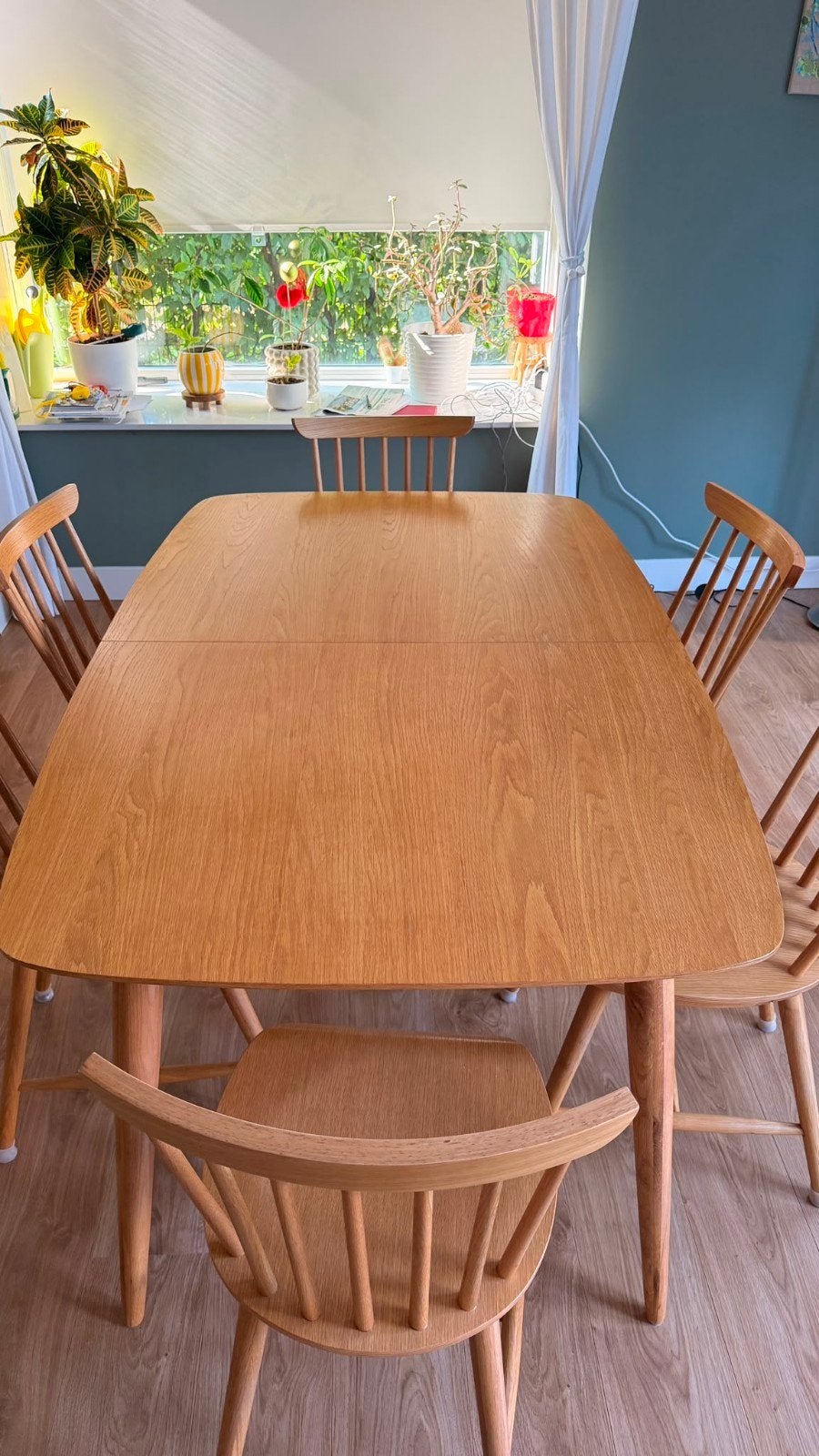 Deauville eiken eettafel (6-8 persoons) met 6 stoelen, Huis en Inrichting, Ophalen, Eikenhout, 50 tot 100 cm, Zo goed als nieuw