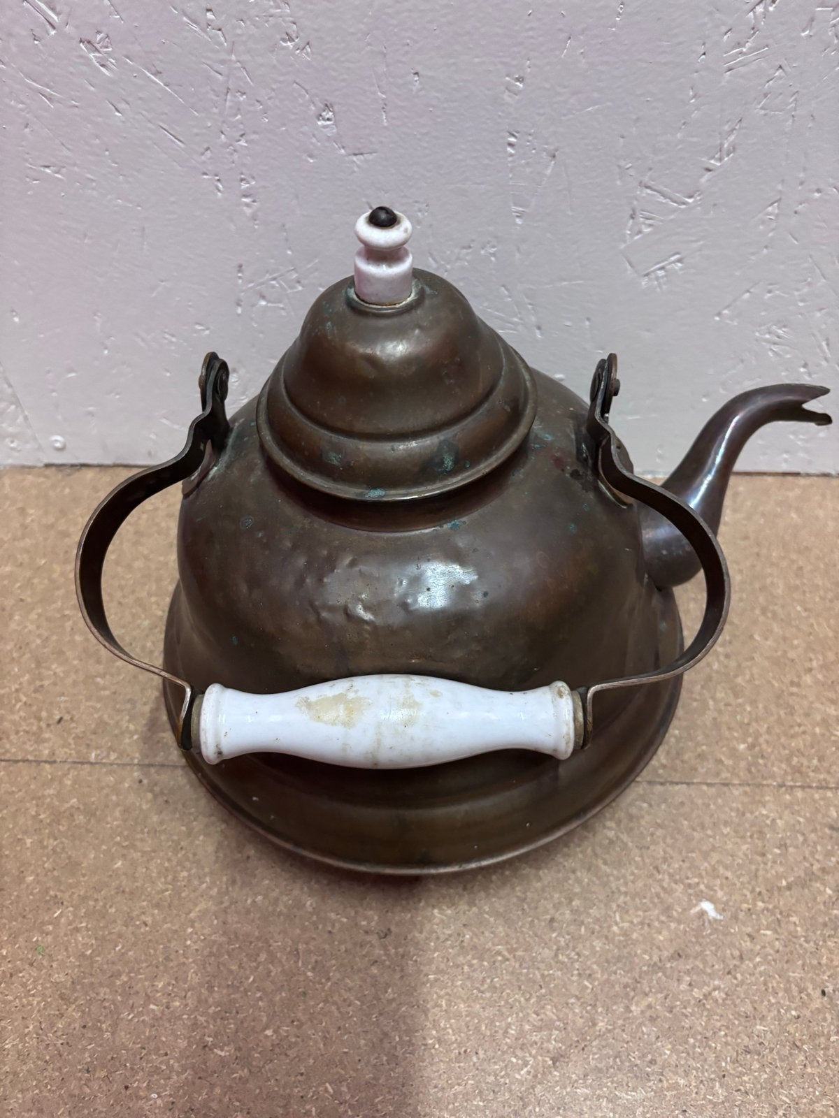 C. Kurz & Co Antieke koperen ketel met wit handvat, Antiek en Kunst, Ophalen of Verzenden