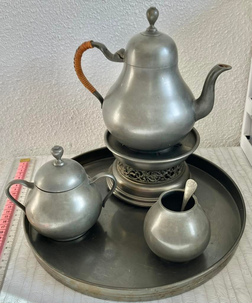 Tinnen servies met dienblad, Ophalen of Verzenden