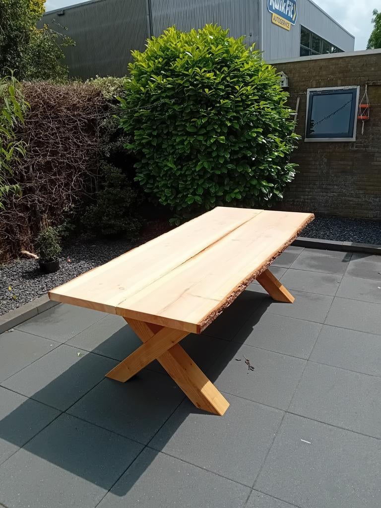 Tuinhout boomstamtafel picknicktafel van douglas hout, Tuin en Terras, Ophalen