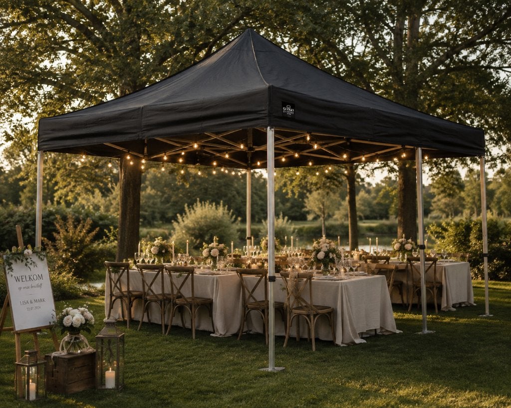 Easy up partytent - zwart - 3x6m - €60 per 3 dagen, Ophalen of Verzenden, Nieuw, Overige