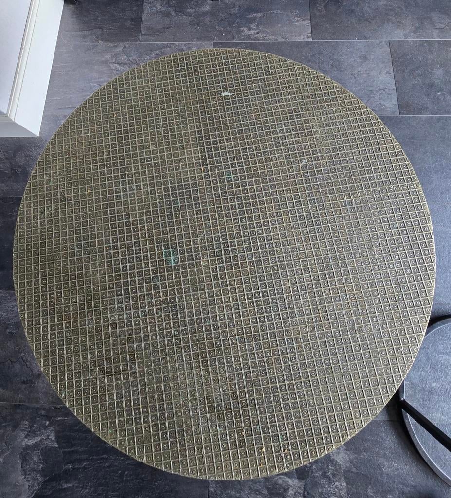Set van 3 Ronde Bijzettafels met Uniek Patroon - Metaal, Huis en Inrichting, Tafels | Salontafels, Gebruikt, 50 tot 100 cm, Rond