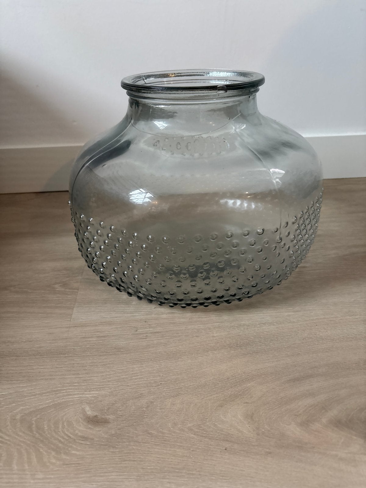 Grote glazen sier vaas / pot - Diameter 30 cm, Gebruikt, Met patroon/structuur, Transparant, Ophalen of Verzenden