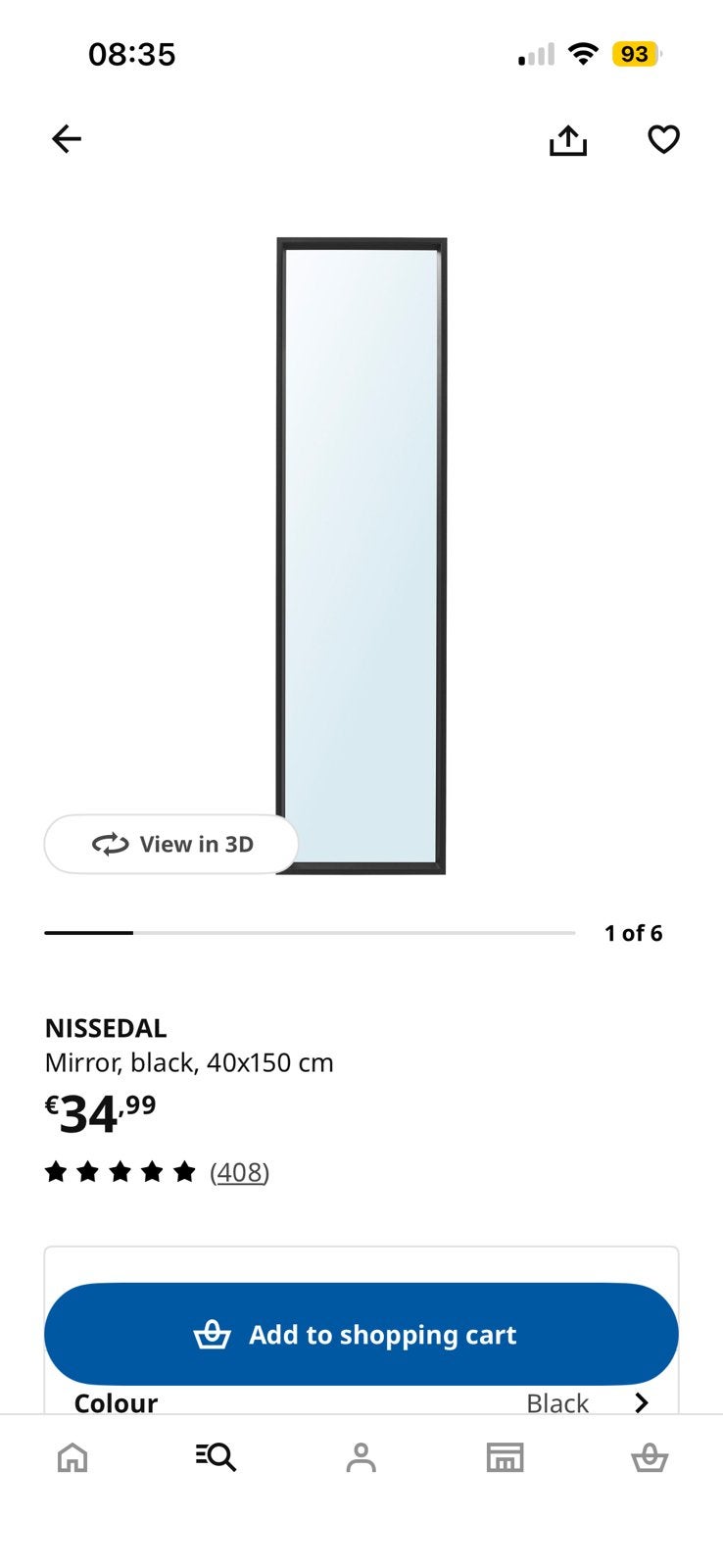 Ikea nisseedal mirror spiegel black 40x150cm, Minder dan 50 cm, Ophalen of Verzenden, Zo goed als nieuw, Minder dan 100 cm
