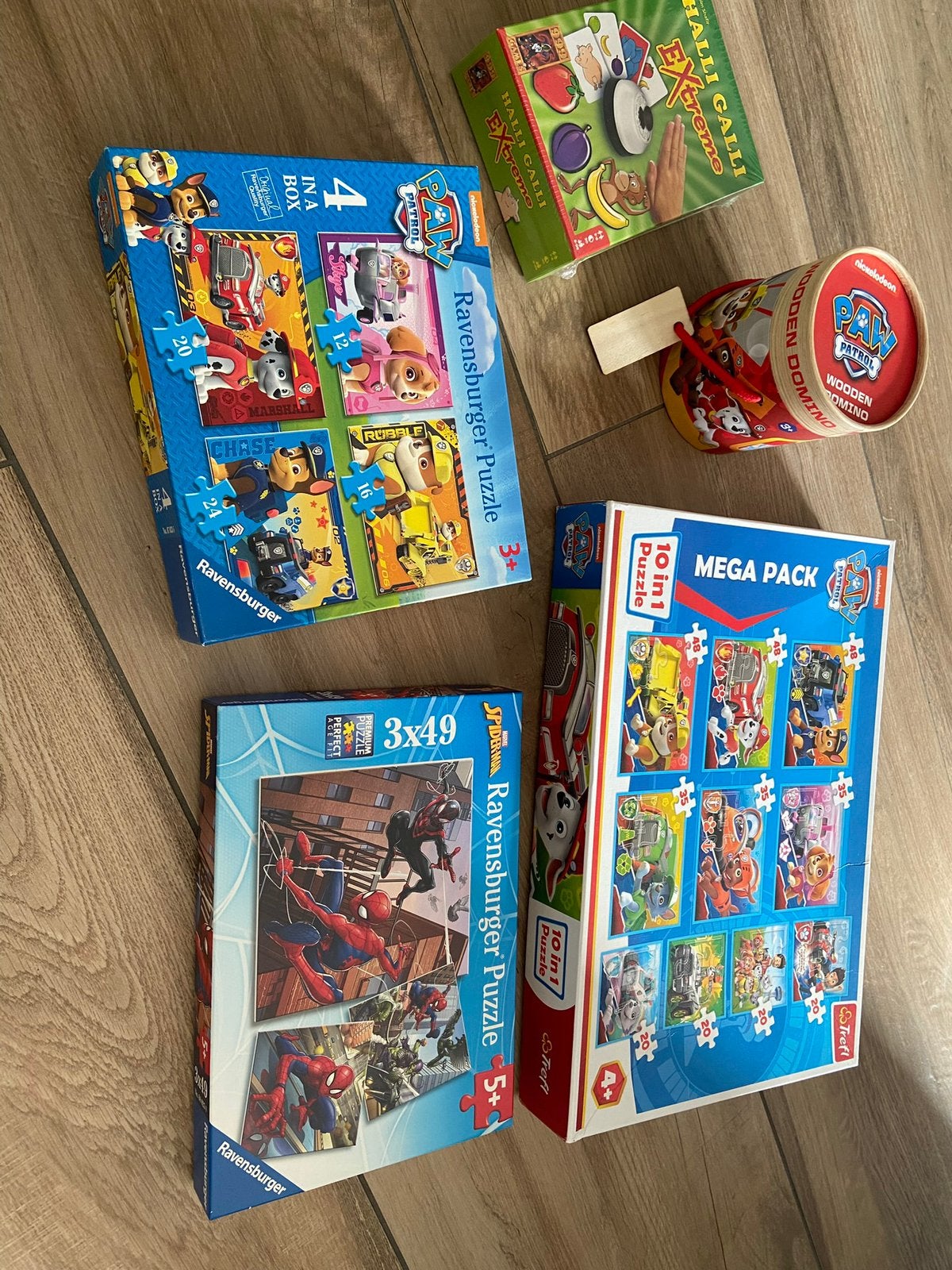 5 kinderspelletjes, Puzzels, Halli Gall, paw patrol,domino, Ophalen, 10 tot 50 stukjes, Zo goed als nieuw, 4 tot 6 jaar