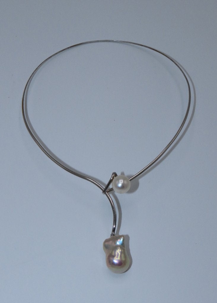 ZILVEREN CHOKER KETTING MET KESHI PARELS, Verzenden, Zo goed als nieuw, Met edelsteen, Zilver