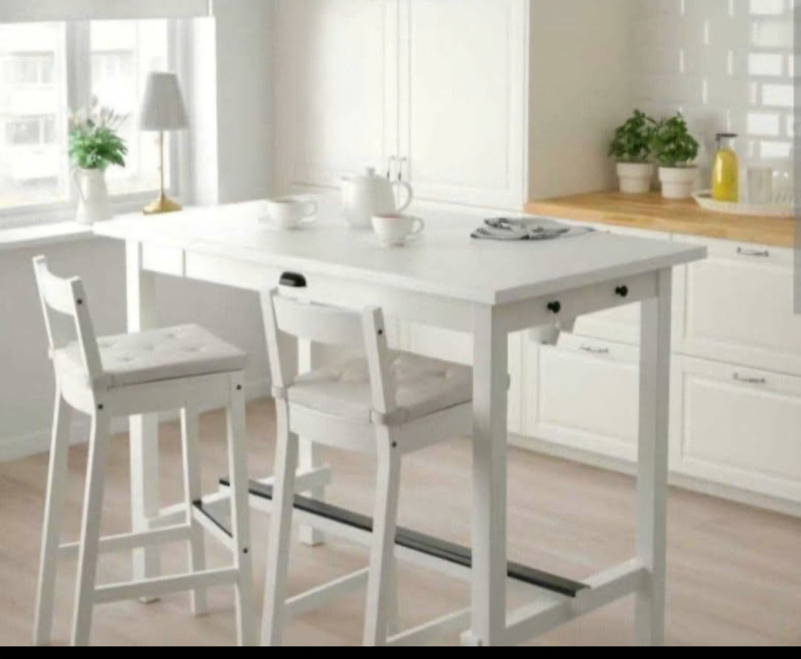 IKEA NORDVIKEN Bartafel met 1 barkruk, wit, Ophalen, 100 tot 150 cm, Modern, Scandinavisch, 50 tot 100 cm