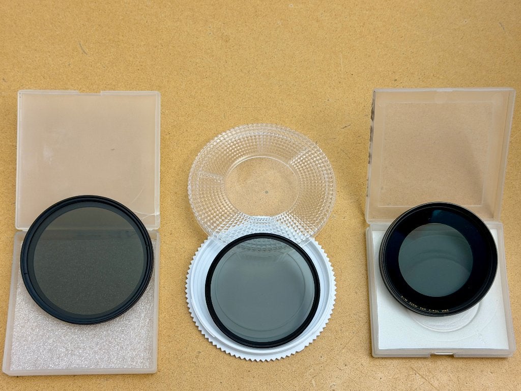 3 lens filters: ND 77mm, pol filter 72mm, pol filter 52mm, Polarisatiefilter, Inclusief opbergcase, B+W, Ophalen of Verzenden