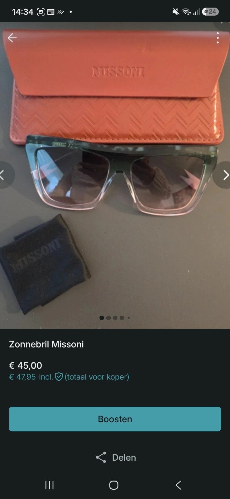 Missoni zonnebril - Zo goed als nieuw met case en doekje, Overige merken, Zonnebril, Zwart, Ophalen of Verzenden
