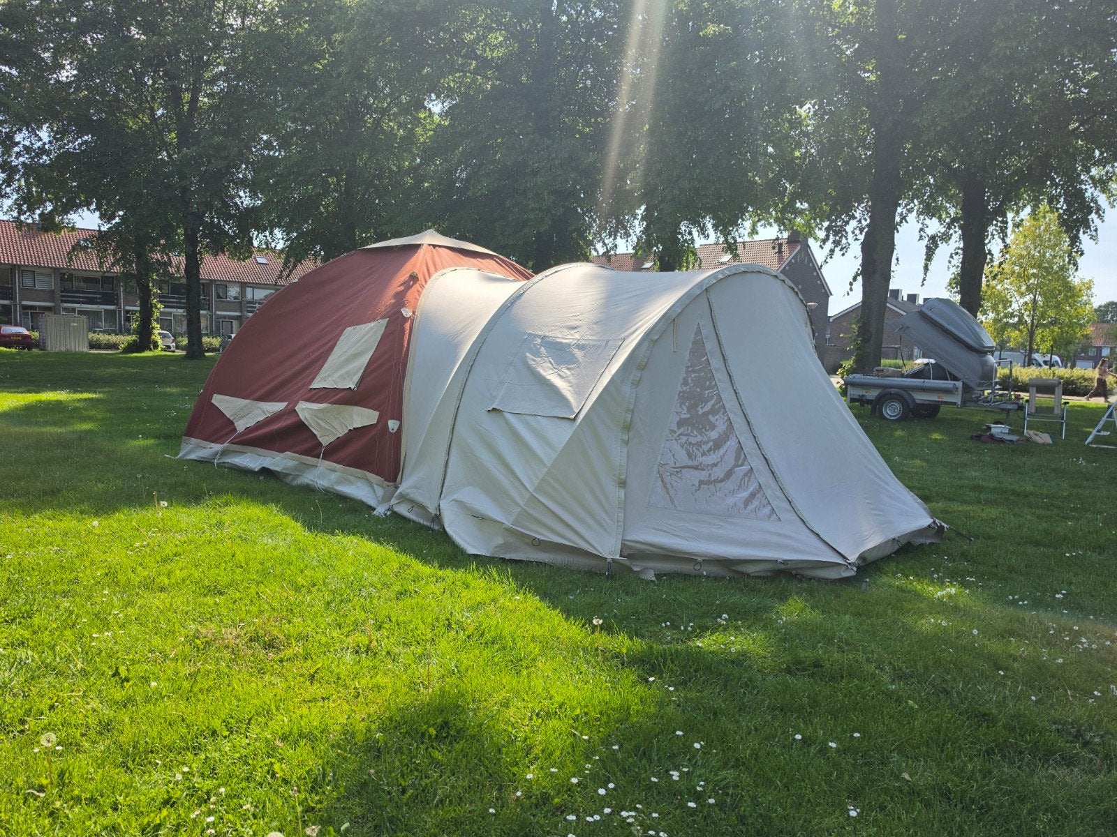 opblaasbare Karstentent 3,5 x 3,5 m met voortent, Caravans en Kamperen, Tenten, Ophalen, Gebruikt, Tot en met 4