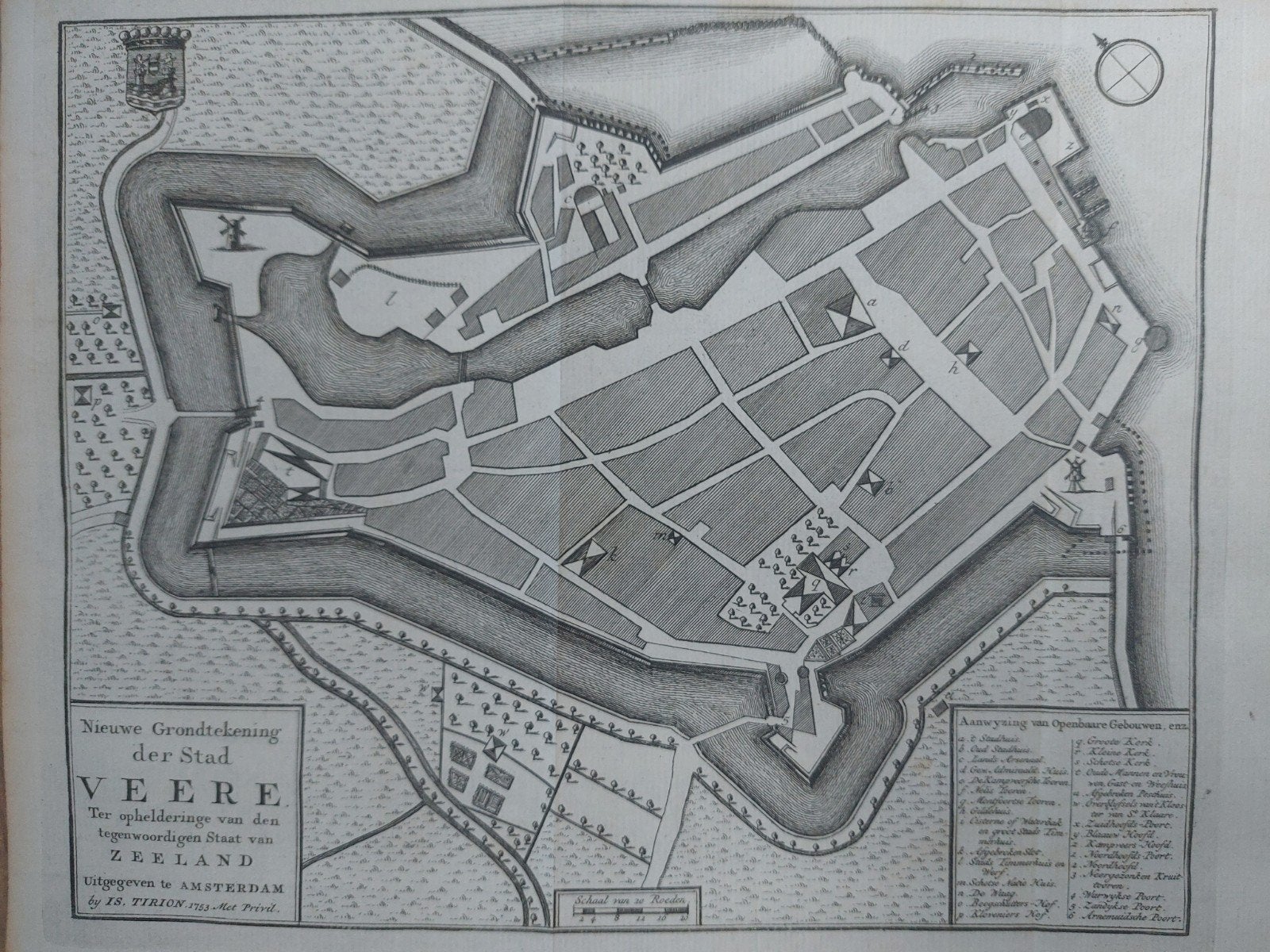 58 / Originele gravure uit 1753 Veere Isaac Tirion, Cartografie, 17 cm, Ophalen of Verzenden, Gravure