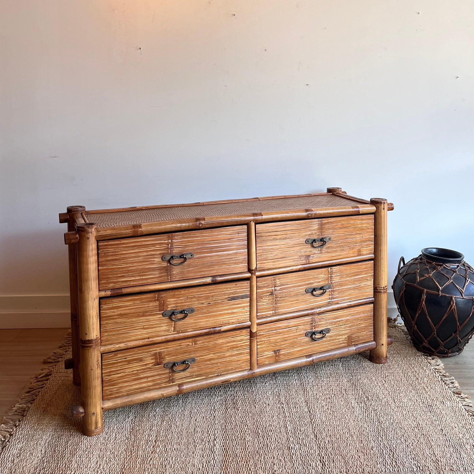 bamboe dressoir Mid Century Vintage, Ophalen, --, 150 tot 200 cm, Zo goed als nieuw