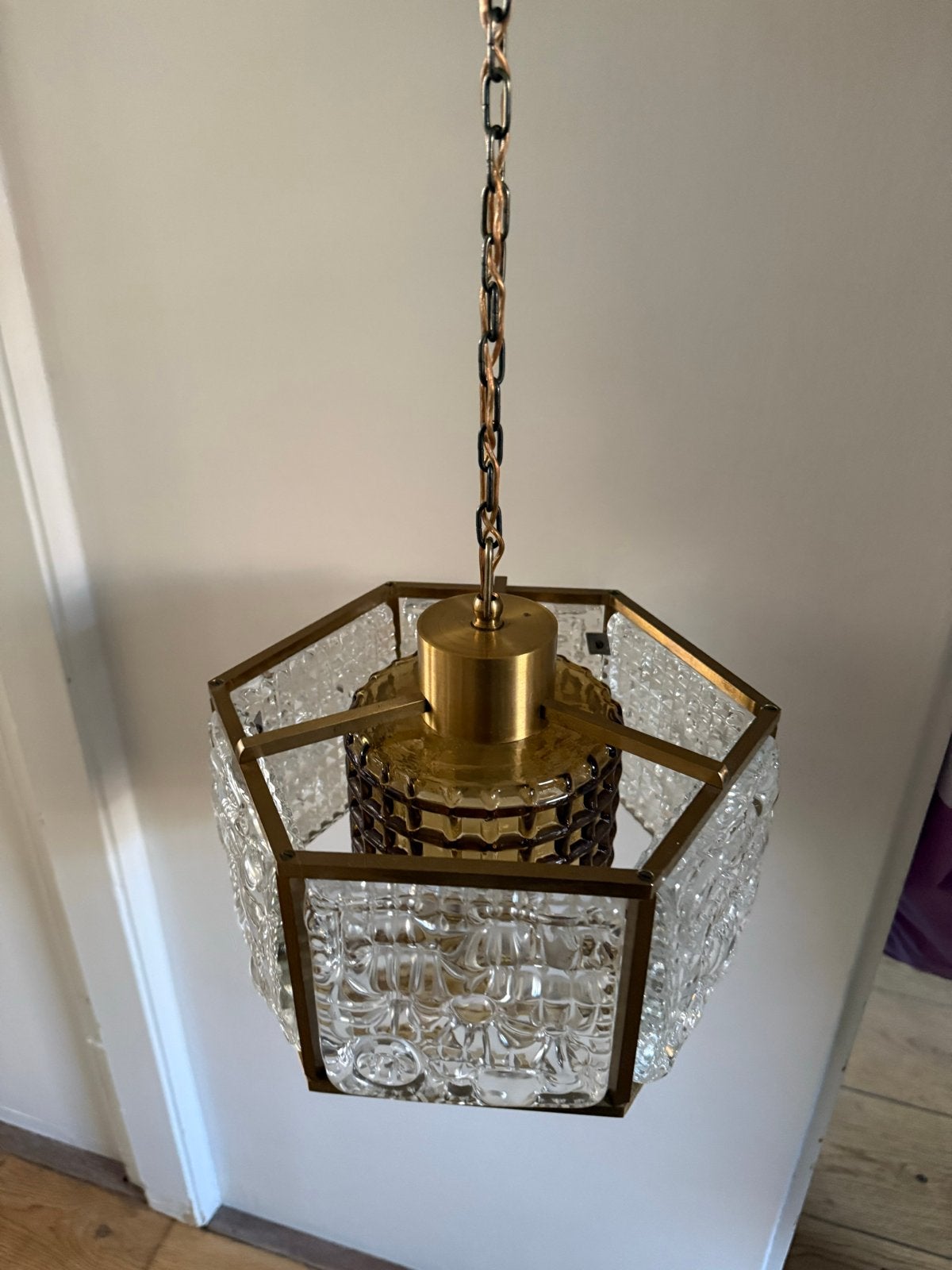 Vintage Kristallen Hanglamp, Ophalen, Zo goed als nieuw, Glas