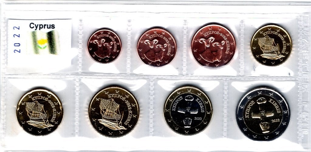 UNC set Cyprus 2022 - 1 cent t/m 2 euro, Postzegels en Munten, Munten | Europa | Euromunten, Verzenden, Cyprus, Overige waardes