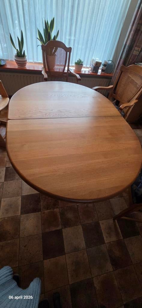 Complete (Inklapbare) eettafel van eikenhout, met stoelen., Huis en Inrichting, Tafels | Eettafels, Ophalen, Gebruikt, 100 tot 150 cm