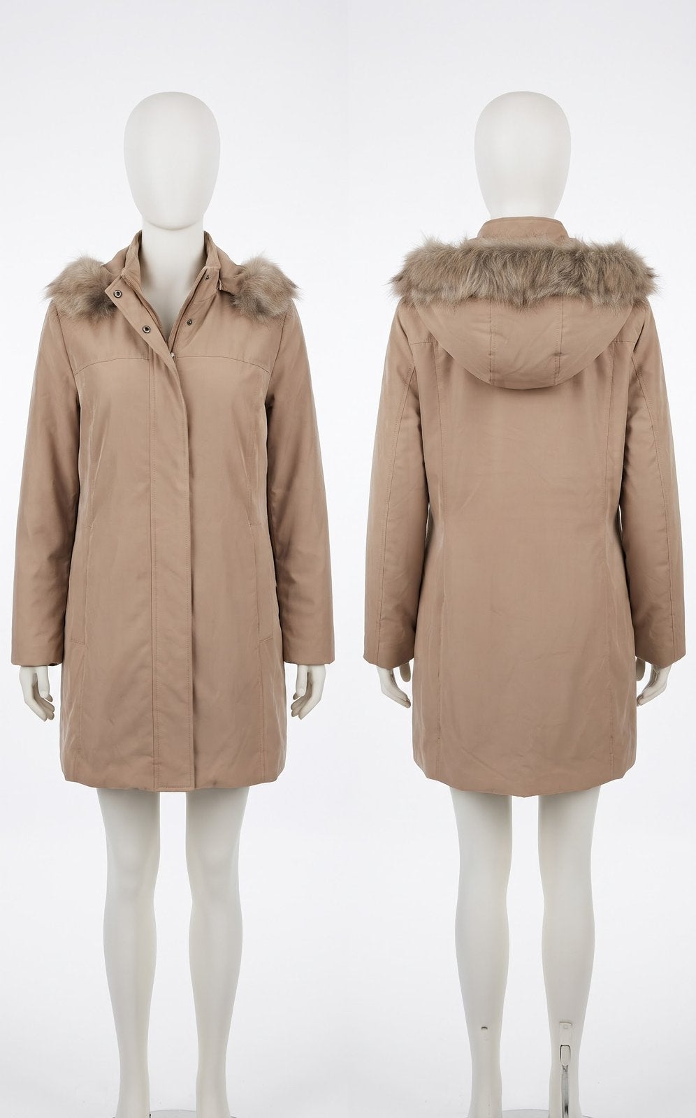 Lange Jas / Mantel van Marina Rinaldi - Maat : 21, Kleding | Dames, Ophalen of Verzenden, Zo goed als nieuw, Maat 42/44 (L), Beige