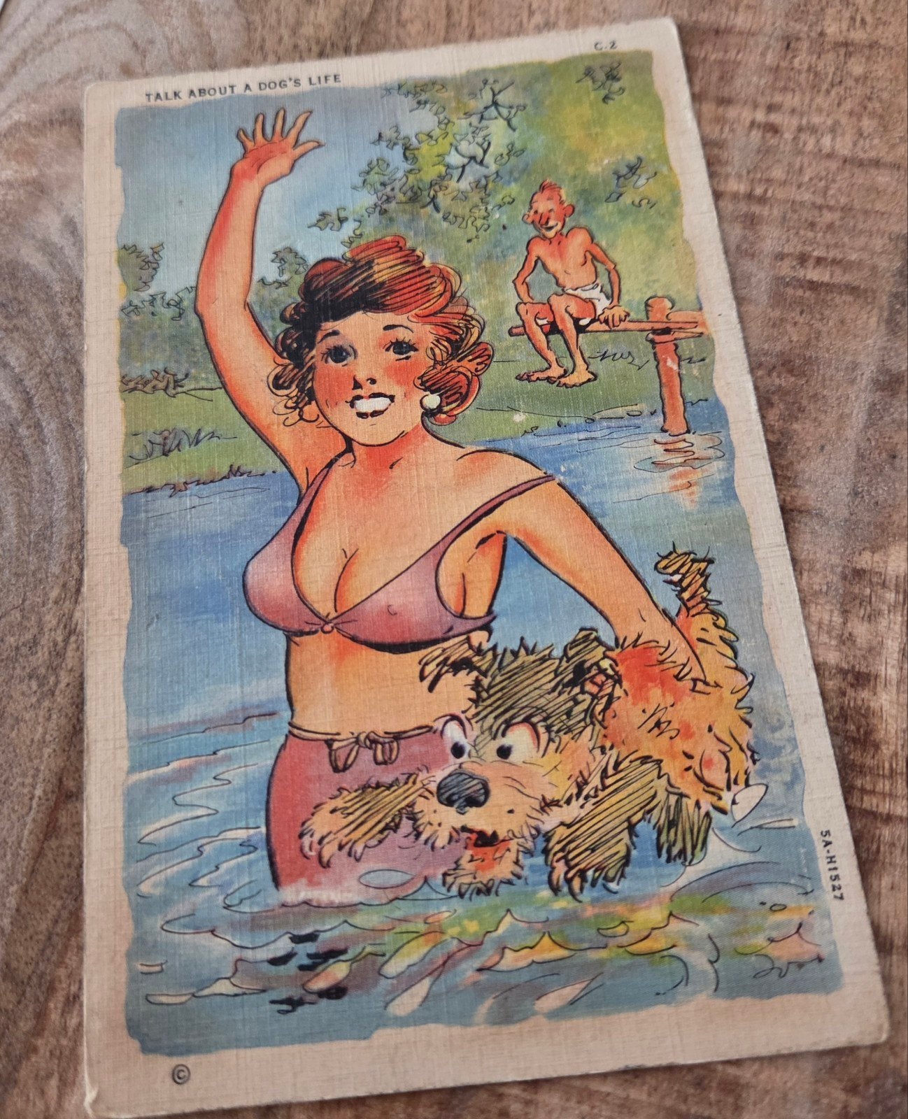 Vrouw met Hond in Water, 1939, Verzenden, 1920 tot 1940, Gelopen, Overige thema's