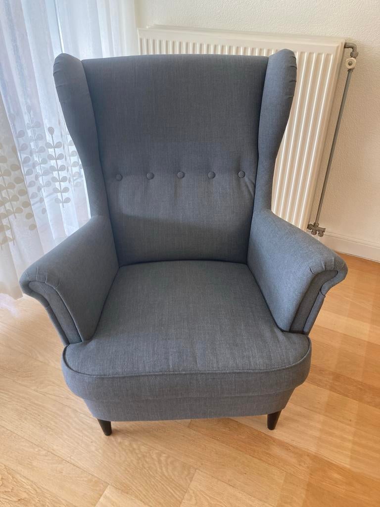 IKEA STRANDMON Fauteuil grijs - Comfortabele oorfauteuil, Ophalen, Zo goed als nieuw, Stof, 75 tot 100 cm