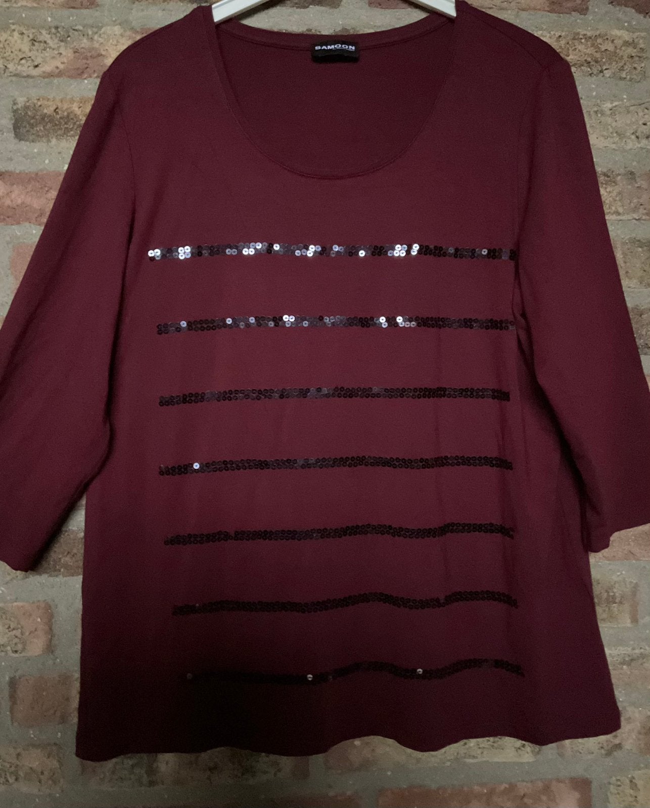 Nieuw! Samoon prachtig shirt bordeaux rood pailletten 44 46, Overige kleuren, Maat 46/48 (XL) of groter, Nieuw, Ophalen of Verzenden