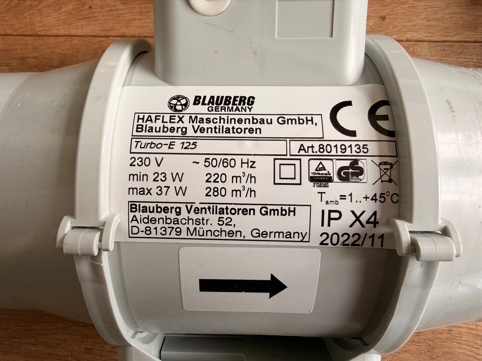 Blauberg Turbo-E 125 Ventilator en Afzuiger Set, Doe-het-zelf en Verbouw, Ventilatie en Afzuiging, Ophalen of Verzenden, Zo goed als nieuw