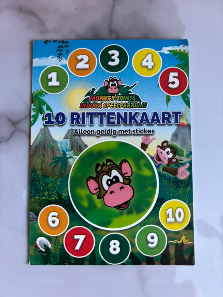 Monkey Town 10-rittenkaart, Drie personen of meer, Ticket of Toegangskaart
