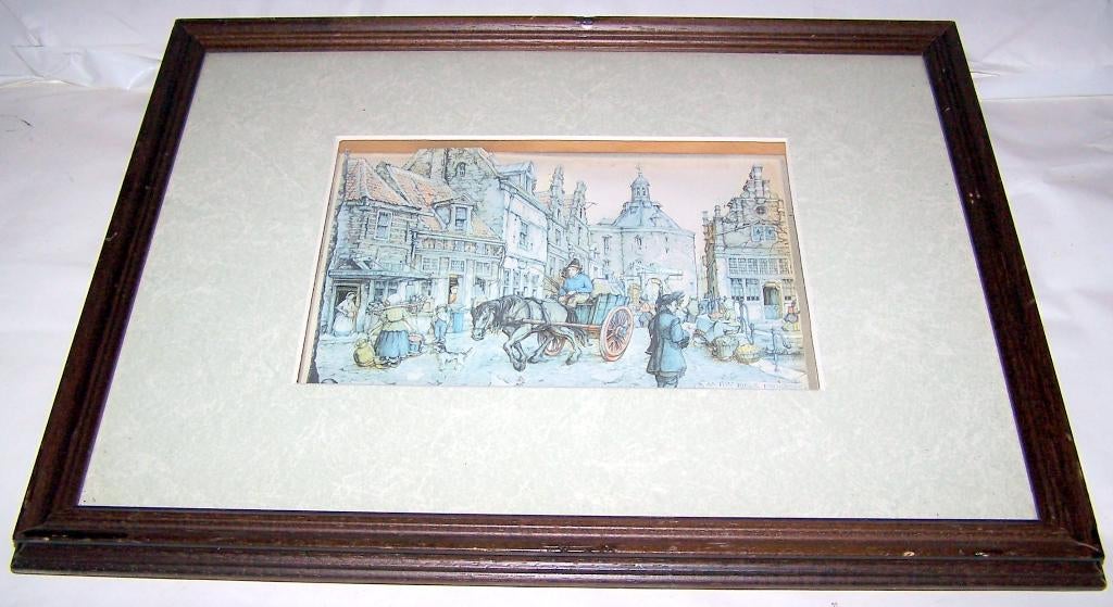 Anton Pieck-Enkhuizen. 3D prent. Achter glas, houten lijst., Antiek en Kunst, Kunst | Tekeningen en Foto's, Ophalen of Verzenden