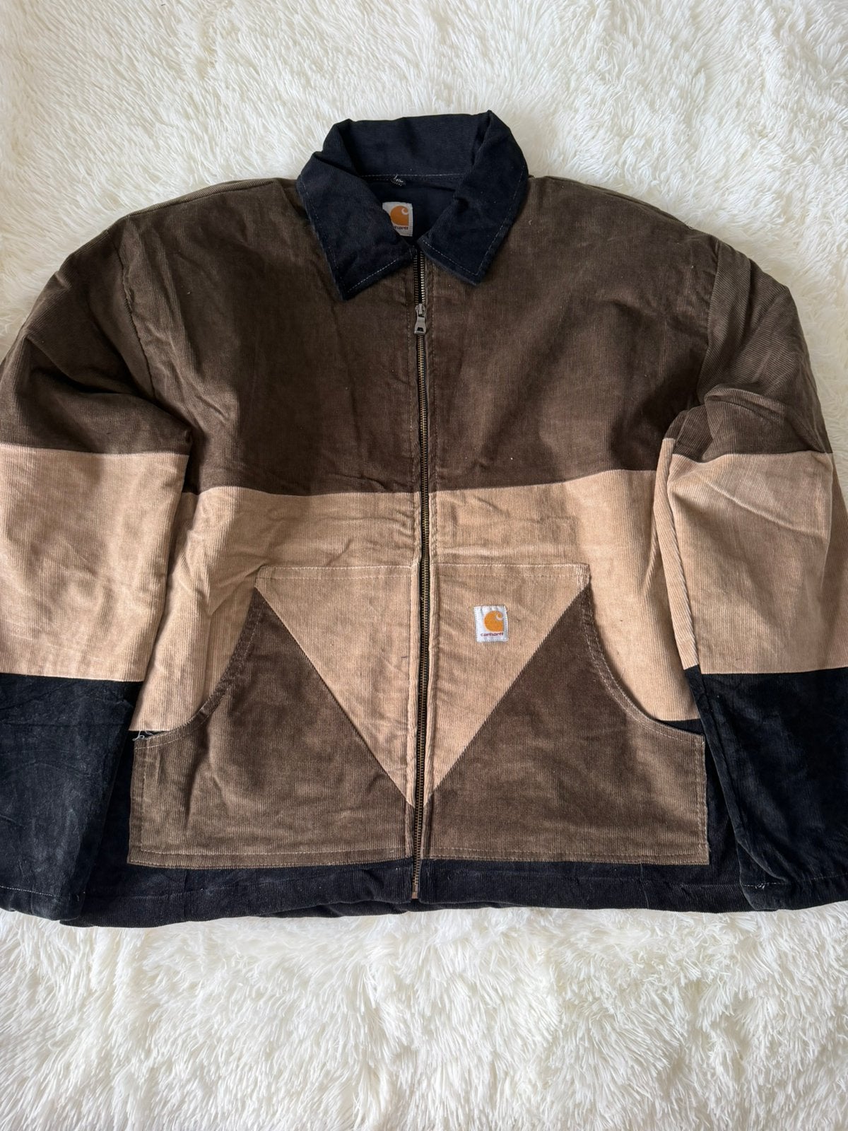 Handgemaakt Carhartt Reworked corduroy Patchworkjas Bruin XL, -, Maat 56/58 (XL), Ophalen of Verzenden, Zo goed als nieuw