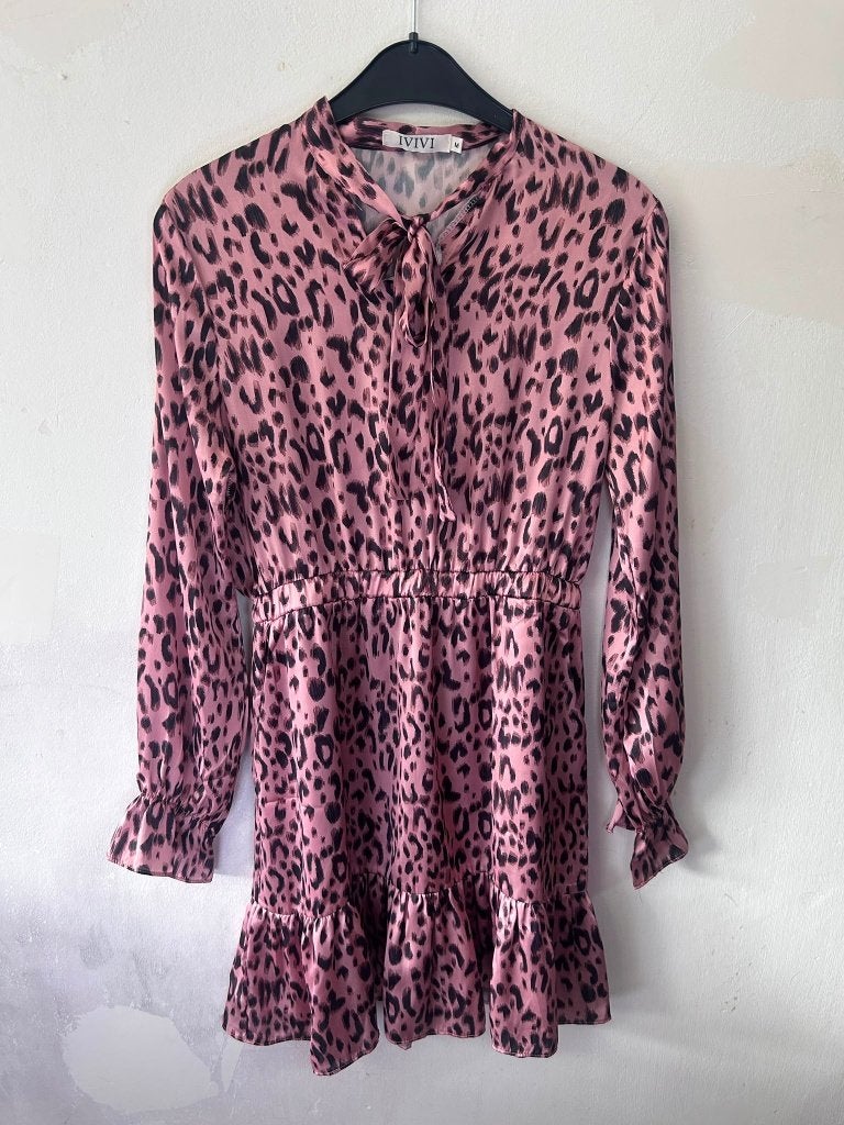 IVIVI jurk roze luipaardprint strik lange mouw M 38, Kleding | Dames, Maat 38/40 (M), Ophalen of Verzenden, Zo goed als nieuw
