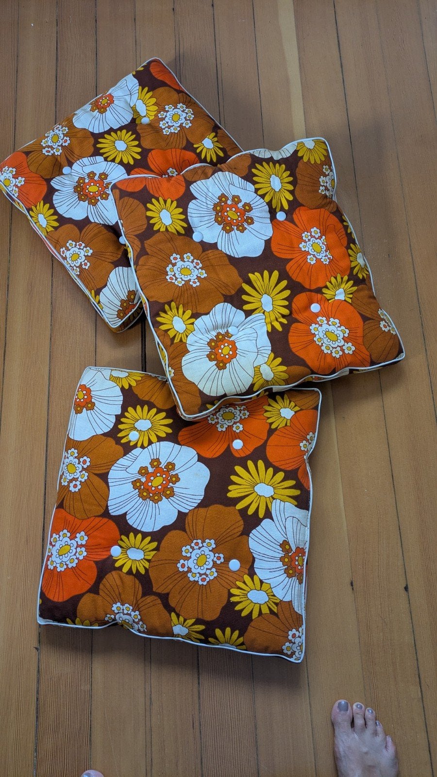 Jaren 70 originele Franse kussens en tafelkleed oranje bruin, Ophalen of Verzenden