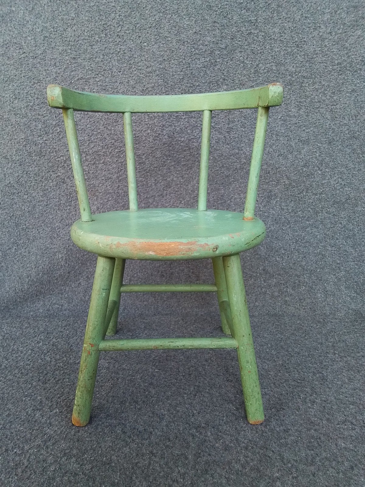Vintage miniatuur stoeltje - groen houten poppenstoel, Antiek en Kunst, Verzenden
