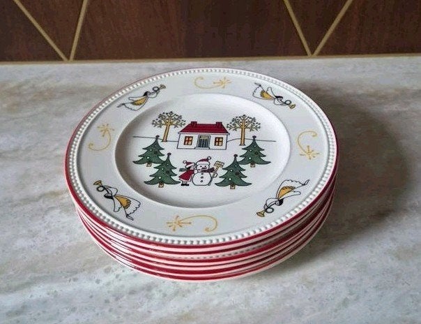 6 Wedgwood Windsor Christmas gebaksborden - perfecte staat, Ophalen of Verzenden