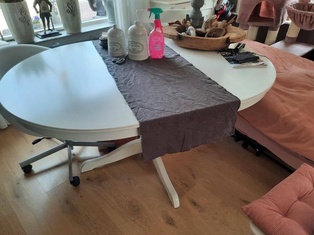 Ronde uitklapbare eettafel, Ophalen of Verzenden, Rond, 100 tot 150 cm, 100 tot 150 cm