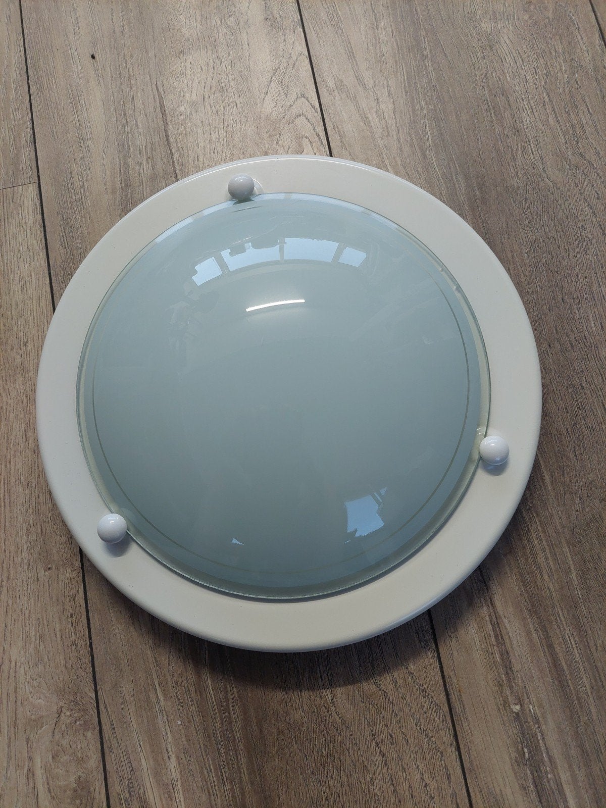 CremeWitte Plafonnière met Melkglas Kap - Modern Design, Ophalen of Verzenden, Gebruikt, Glas