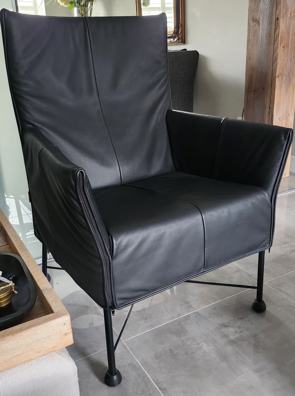 Montis Chaplin fauteuil - Zwart leer, Zwart, Leer, Ophalen of Verzenden, Zo goed als nieuw