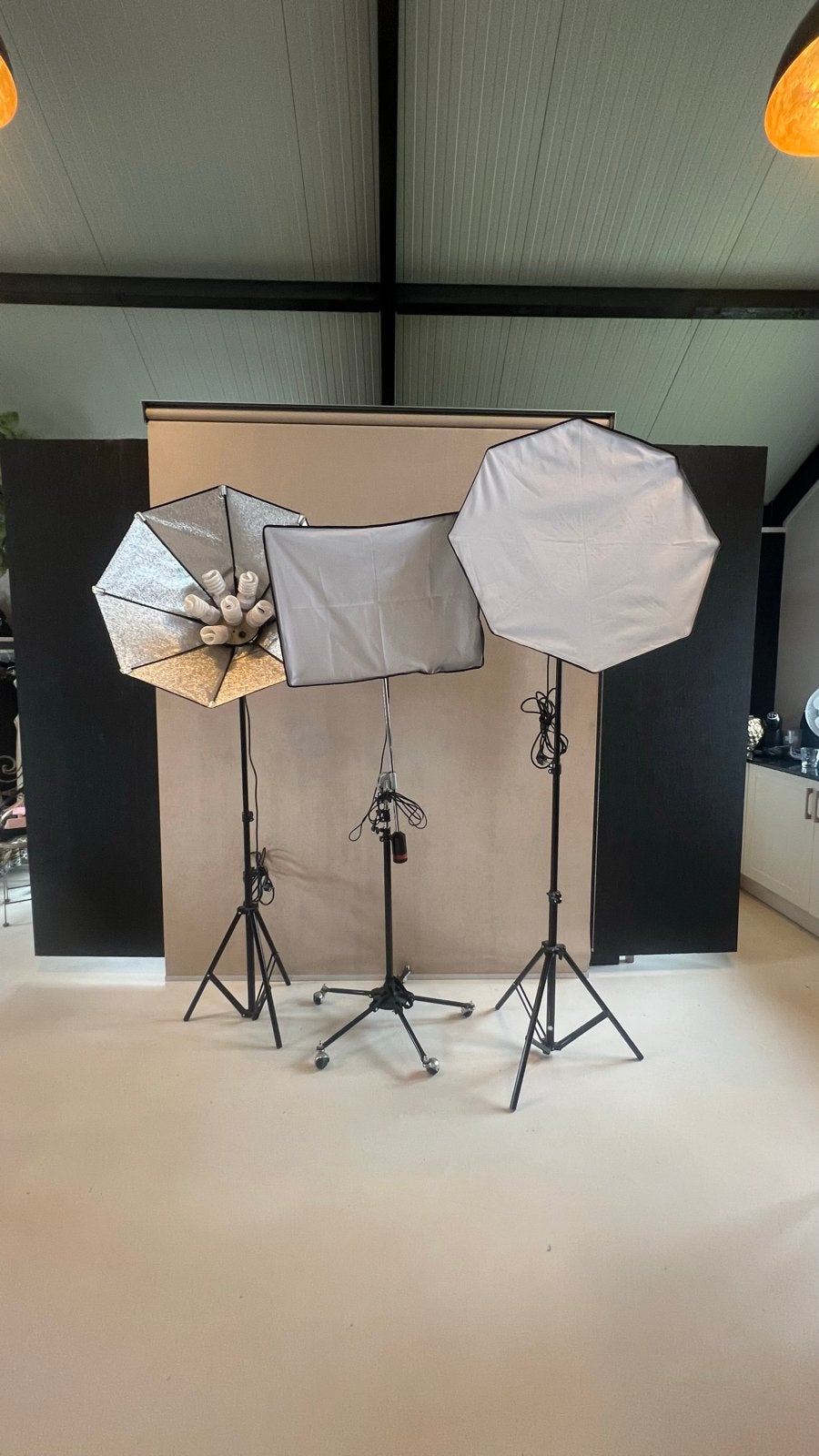 Set met Lampen en Statieven, Ophalen, Gebruikt, Complete fotostudio, Inclusief lampen