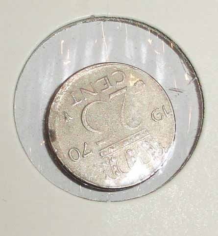 Munt Misslag kwartje 1970, Verzenden, Koningin Juliana, 25 cent, Losse munt
