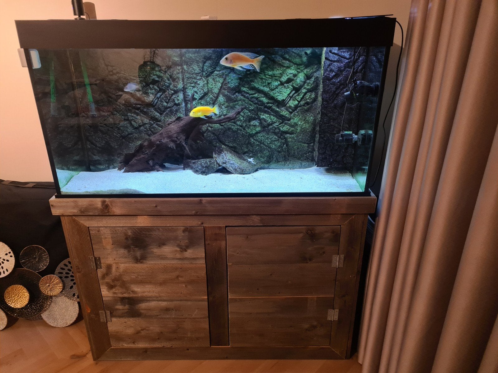 Juwel aquarium met onderkast en extern filter, Ophalen, Gebruikt, Inclusief toebehoren, Gevuld zoetwateraquarium
