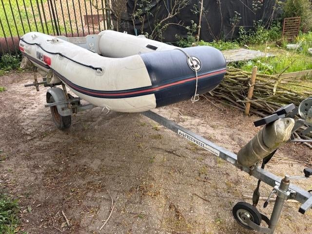 Yamaha rubberboot + Yamaha 5PK (2017) + freewheel trailer, Watersport en Boten, Ophalen, Aluminium, Gebruikt, Yamaha