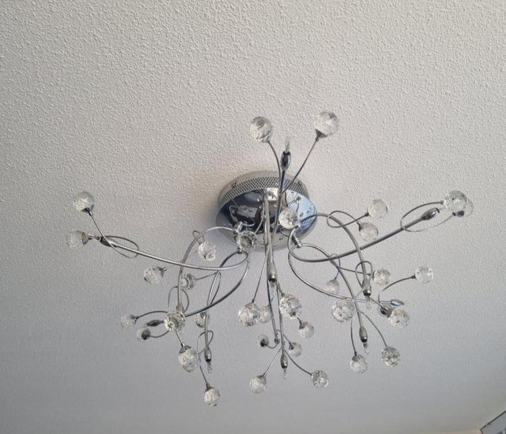 Design Plafondlamp – Kristal Look – Chroom – Takken Model, Ophalen, Zo goed als nieuw, Overige materialen
