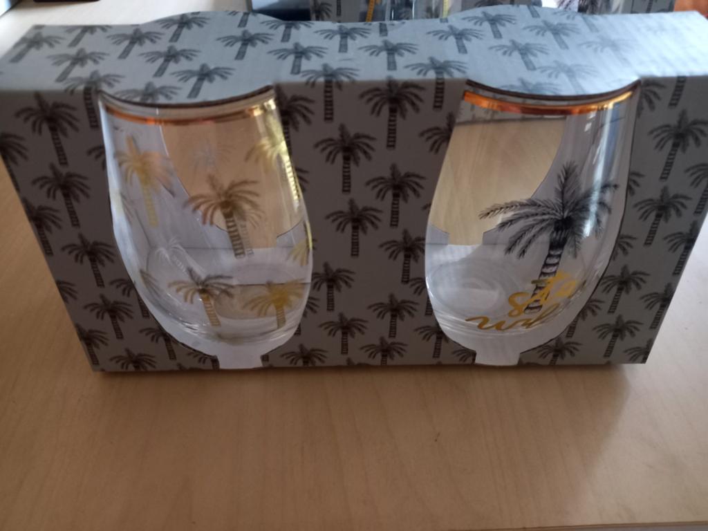 4 Nieuwe Glazen met Gouden Palmboom Design, Ophalen of Verzenden, Nieuw