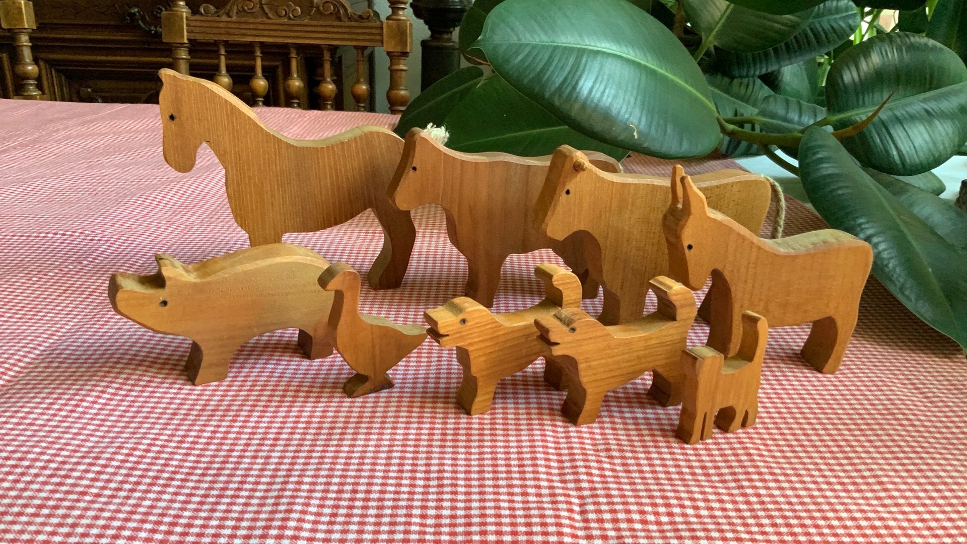 Lot vintage houten boerderijdieren/paard, koe,ezel,varken ea, Kinderen en Baby's, Speelgoed | Houten speelgoed, Ophalen of Verzenden