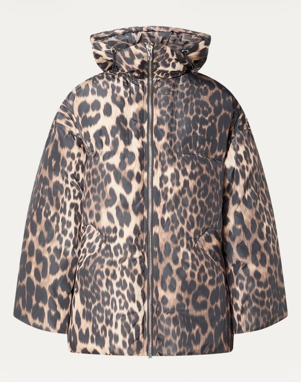 Ganni Puffer Jack Leopard XS/S - Oversized, Ophalen of Verzenden, Zo goed als nieuw, Maat 34 (XS) of kleiner, Meerkleurig