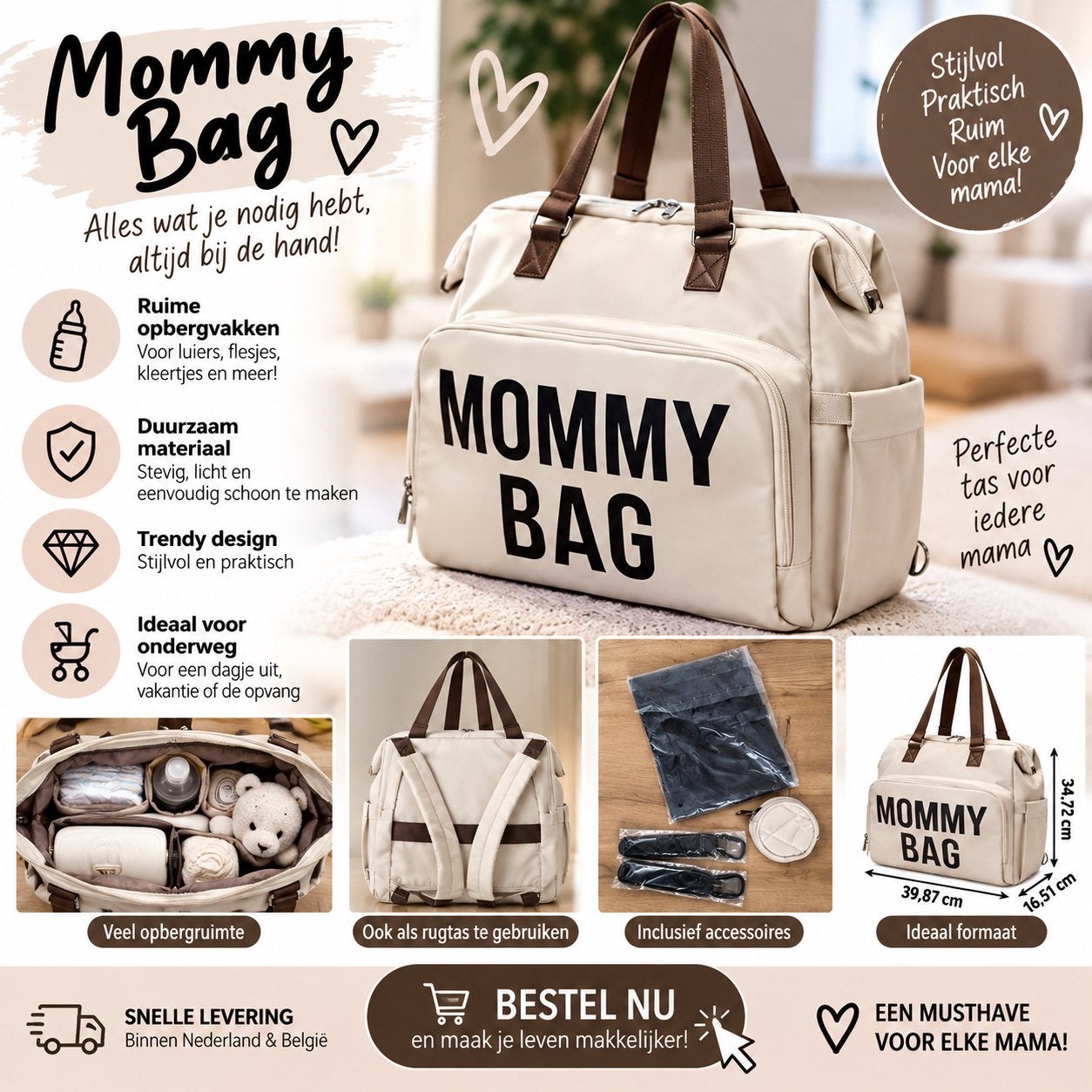 DE IDEALE MOMMY BAG VOOR ELKE MAMA!, Ophalen of Verzenden